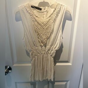 Zara Basics Size S Pleated Tunic Top Tank White/Ivory Sleeveless Greek goddess